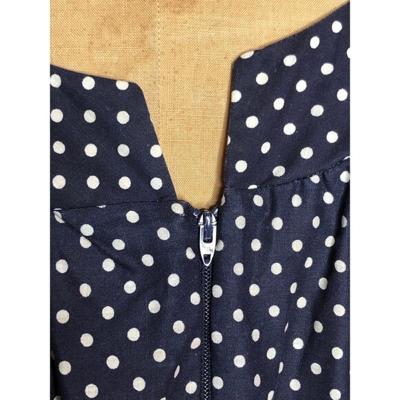 1960s-1970s Red, White, & Blue Polka Dot W/BOW RIBBON Trompe Loeil Print Dress S - Picture 9 of 10